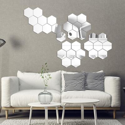 12 Geometrische 3D Sechseck Spiegel Wandaufkleber Heimdeko Wohnzimmer vergrößern Abnehmbar Sicherheit 3 Größen DIY Wandaufkleber