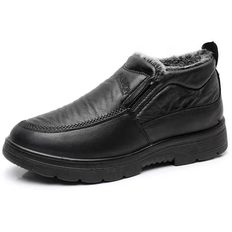 Men's Winter Non-Slip Waterproof Velvet-Lined Cotton Shoes - Warm, Thick, and Perfect for Middle-Aged and Elderly Dads.