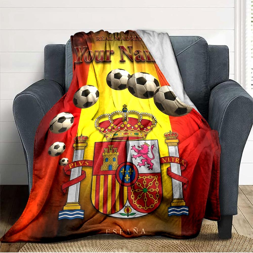 Name Custom Spain Football Print Flannel Blanket High Quality Warm Comfortable Cover for All Seasons Perfect for Gifts Home Decor