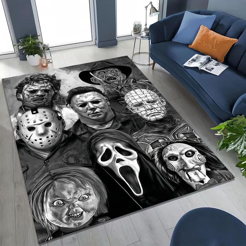 Horror Characters S-Scream Ghost Face Rug for Bedroom Living Room Sofa Home Doormat Decor, Large Kids Play Non-slip Floor Mat