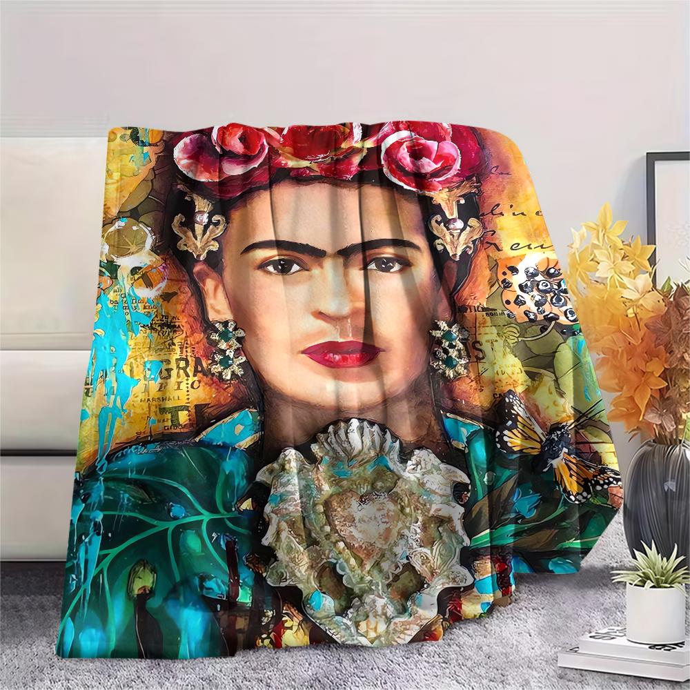 1Pc Frida Kahlo Print Flannel Blanket, High Quality Comfortable for All Seasons, Home Decor, Warmth and Comfort, Perfect for Christmas Gifts
