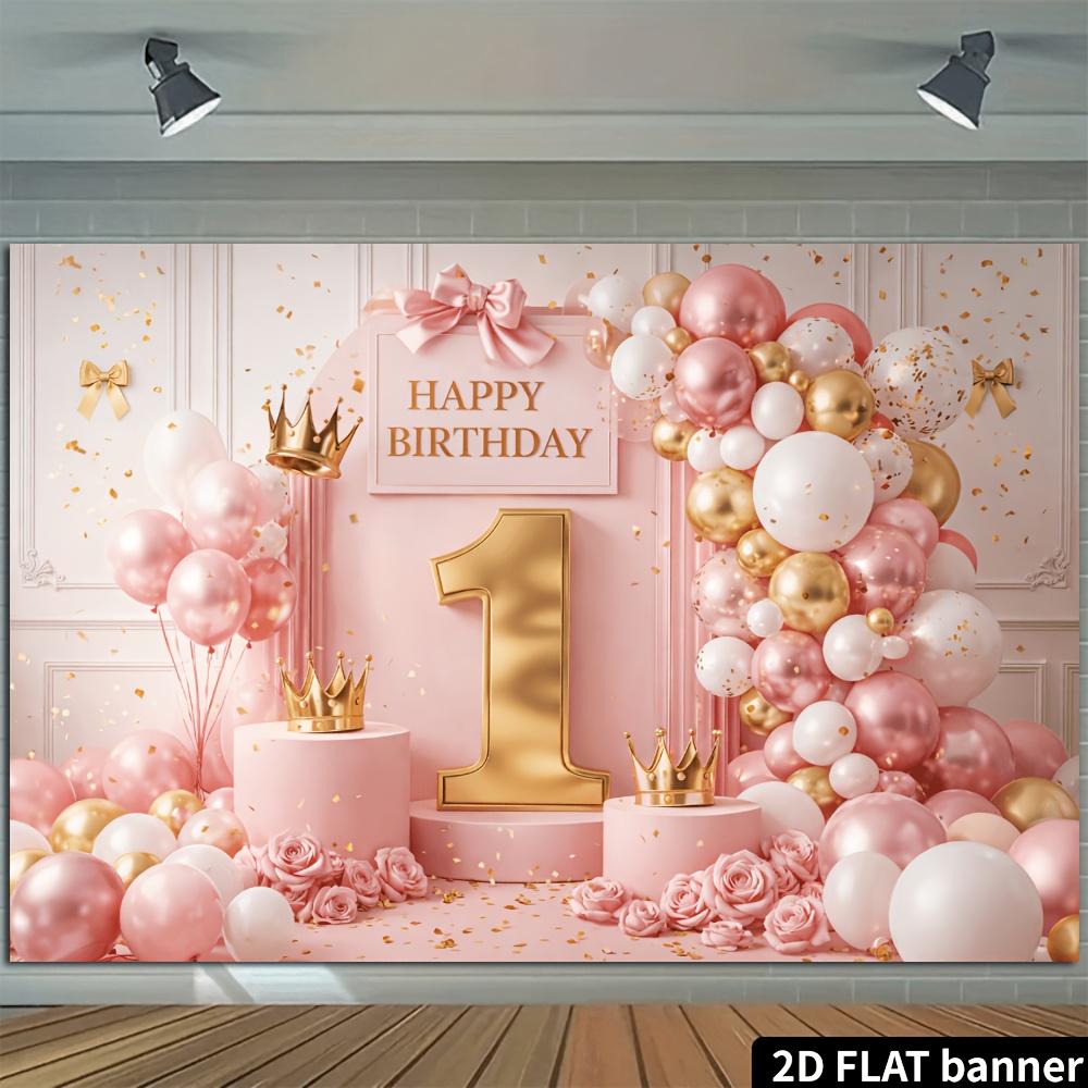 1Pcs 1st Birthday Pink Golden Balloons Decoration Background Backdrop For Photo Studio Photo Booth Party