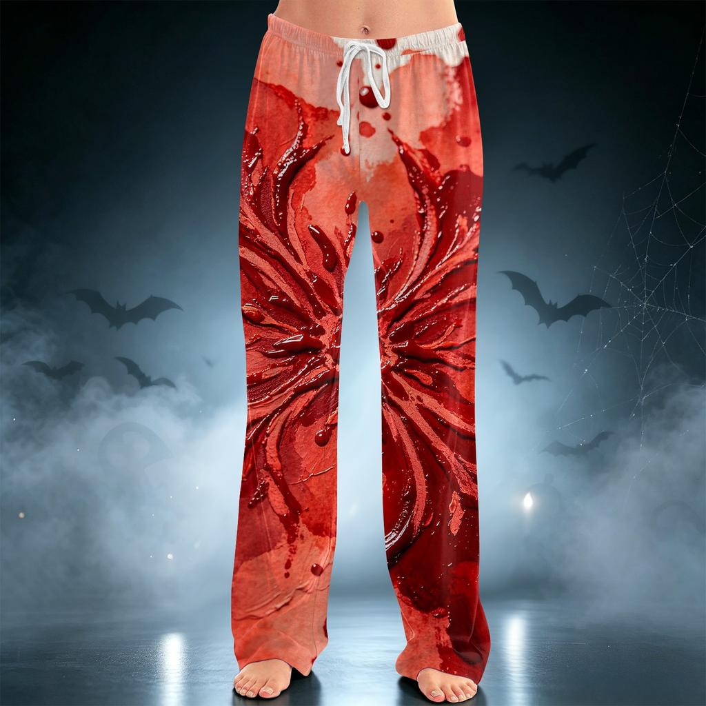 Women's Halloween Printed Drawstring Wide Leg Pants for Casual Sleepwear