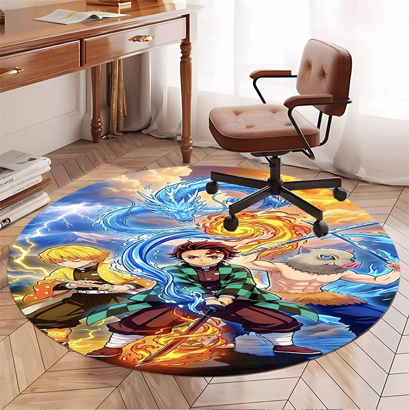 Runder Teppich mit Demon Slayer Muster, Innen-/Außenmatte, für Picknick, Spielzimmer, Schlafzimmer, Büro, Wohnzimmer, Heimdeko Teppich, Geburtstagsgeschenk