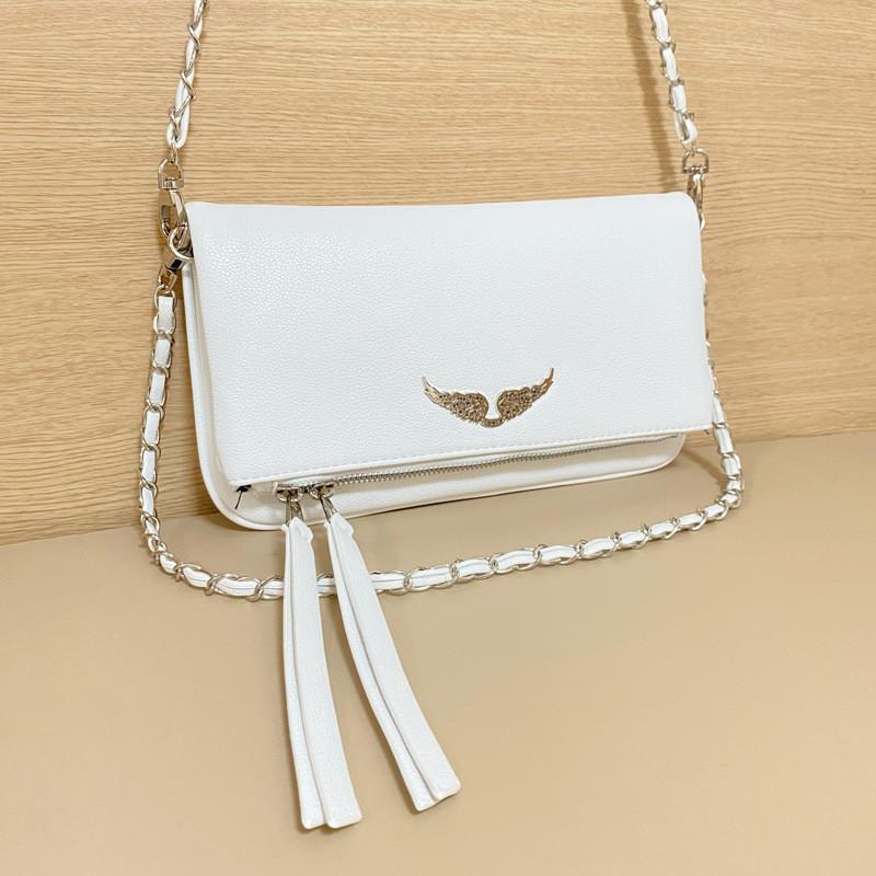 Simple Color Solid Gold Wing Decoration Women Casual Shoulder Bag Tassels With