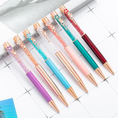 1 Piece Crystal Quicksand Ballpoint Flow Oil Flower Wedding Metal Copper Pen Office School Stationery Rose Gold
