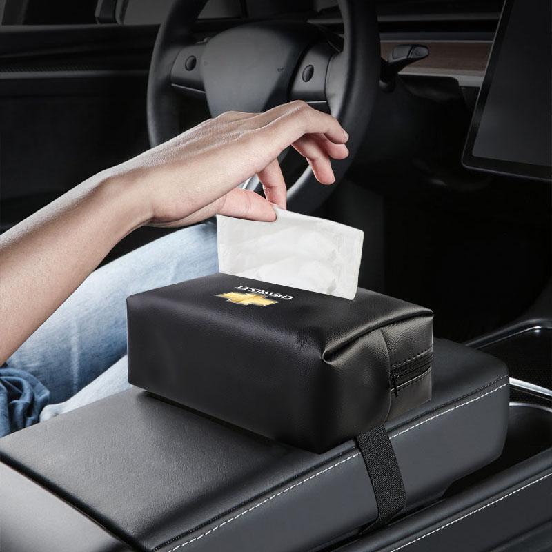 PU Leather Car Tissue Box Facial Tissue Storage Bag For Chevrolet Bolt Spark Tahoe Z71 Aveo Impala Lacetti Malibu Sail SS Cruze