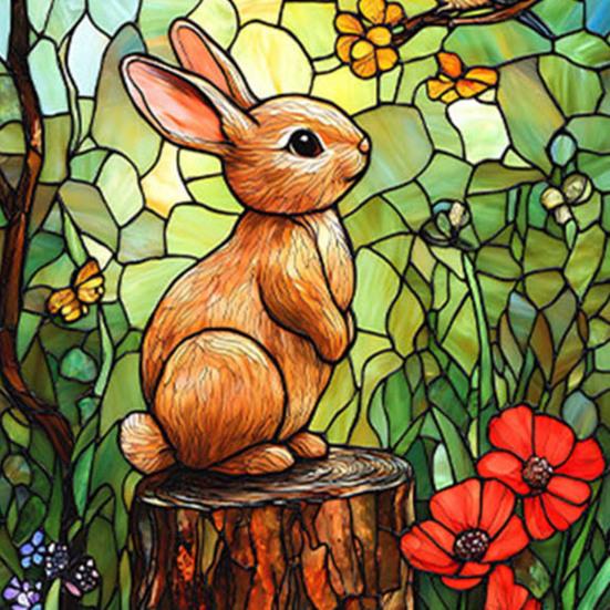 Yousheng Easter Window Clings Stained Glass Bunny UV Resistant Window Privacy Film Removable Static Decals for Living Room Bedroom Bathroom