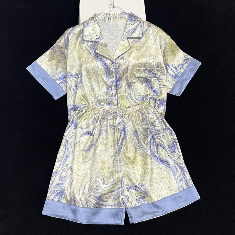 

Романтичный принт «Блестящее звездное небо» Женская пижама Имитация шелка Летняя прохладная одежда для сна Короткий женский домашний костюм M