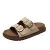 Retro Thick-soled Double-buckle with Drag Women's Shoes, Summer New Fashion Flat-soled One-word Sandals Women's Shoes