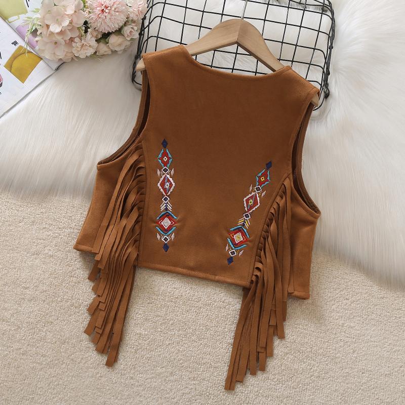 Böhmische bestickte Fransenweste für Damen Grasland-Reise-Outfit