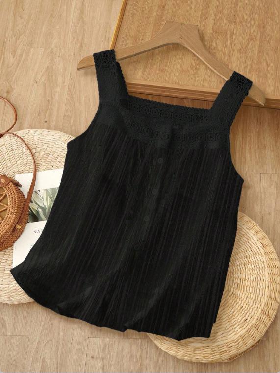 2025 Summer Pleated Lace Patchwork Slimming Versatile Vest Top
