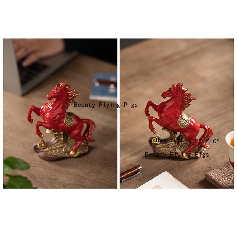 1 Stück Keramik-Pferde-Ornamente Glücksbringendes Sternzeichen-Pferd-Ornament Heimdekoration Rotes Sternzeichen-Pferd Tier-Maskottchen Schreibtisch-Dekoration