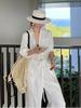 Women's Old Money Style Linen White Suit Set: Summer Casual Loose Cotton Linen Shirt and Pants Two-Piece for Sun Protection