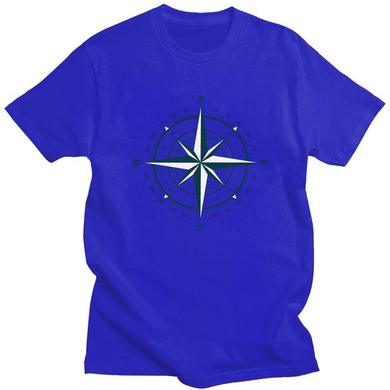 Custom Nautical Compass T Shirt for Men Pure Cotton Tshirt Leisure Tee Short Sleeve Anchor Boat Tshirts Slim Fit