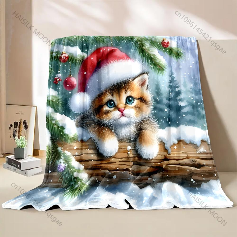1PC Christmas Themed Cat Pine Needles Blanket Warm Soft Luxury Gifts for Children Adults Suitable for Home Bed Sofa Travel RV