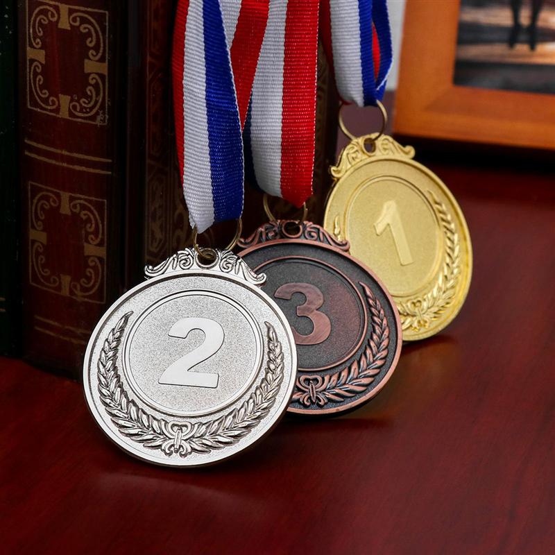 3 Pcs Set Metal Award Medals with Neck Ribbon Gold Silver Bronze  Style for Sports Academics or Any Competition Diameter 5.1cm