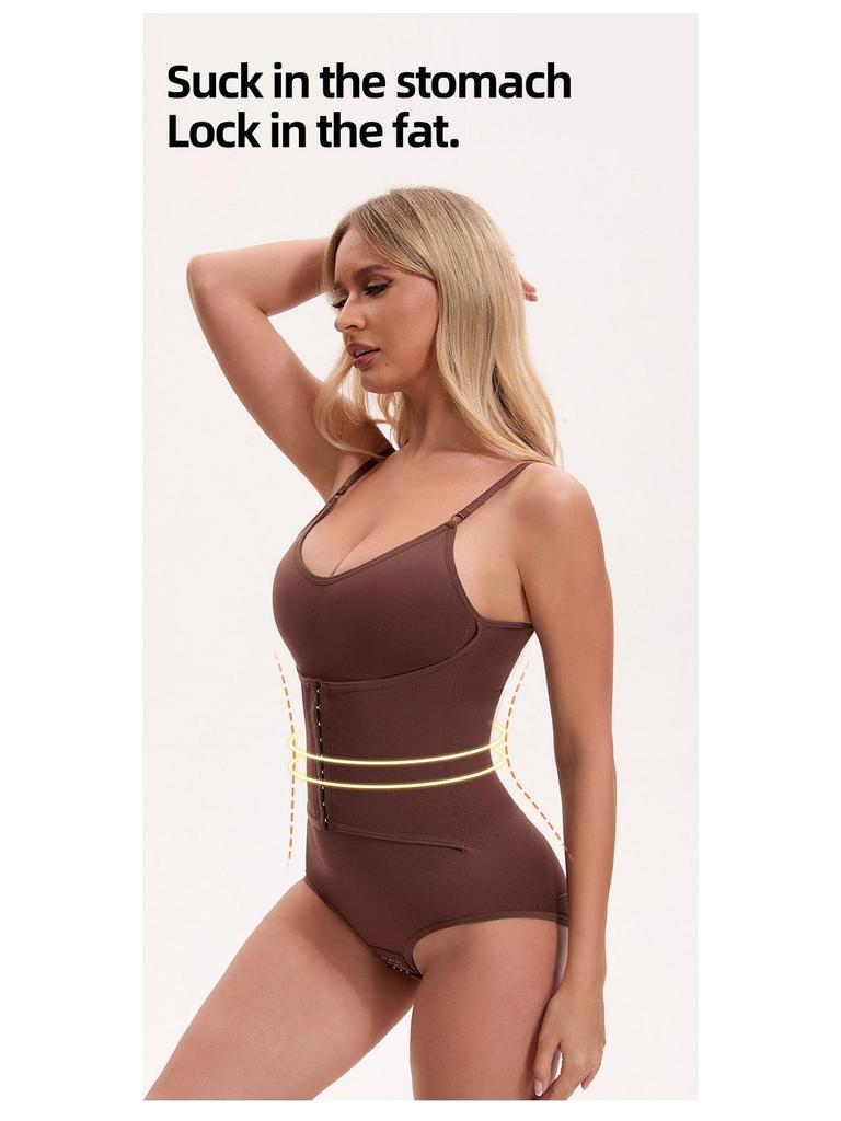 Strappy Shaping Bodysuit with Breast Pads - Bust Support, Tummy Control, Hip Lift, Double-breasted, Triangle Open Crotch Design.