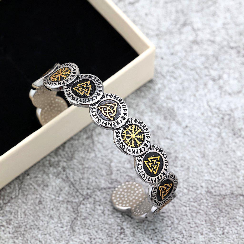 Nordic Viking Stainless Steel Rune Cuff Bracelet