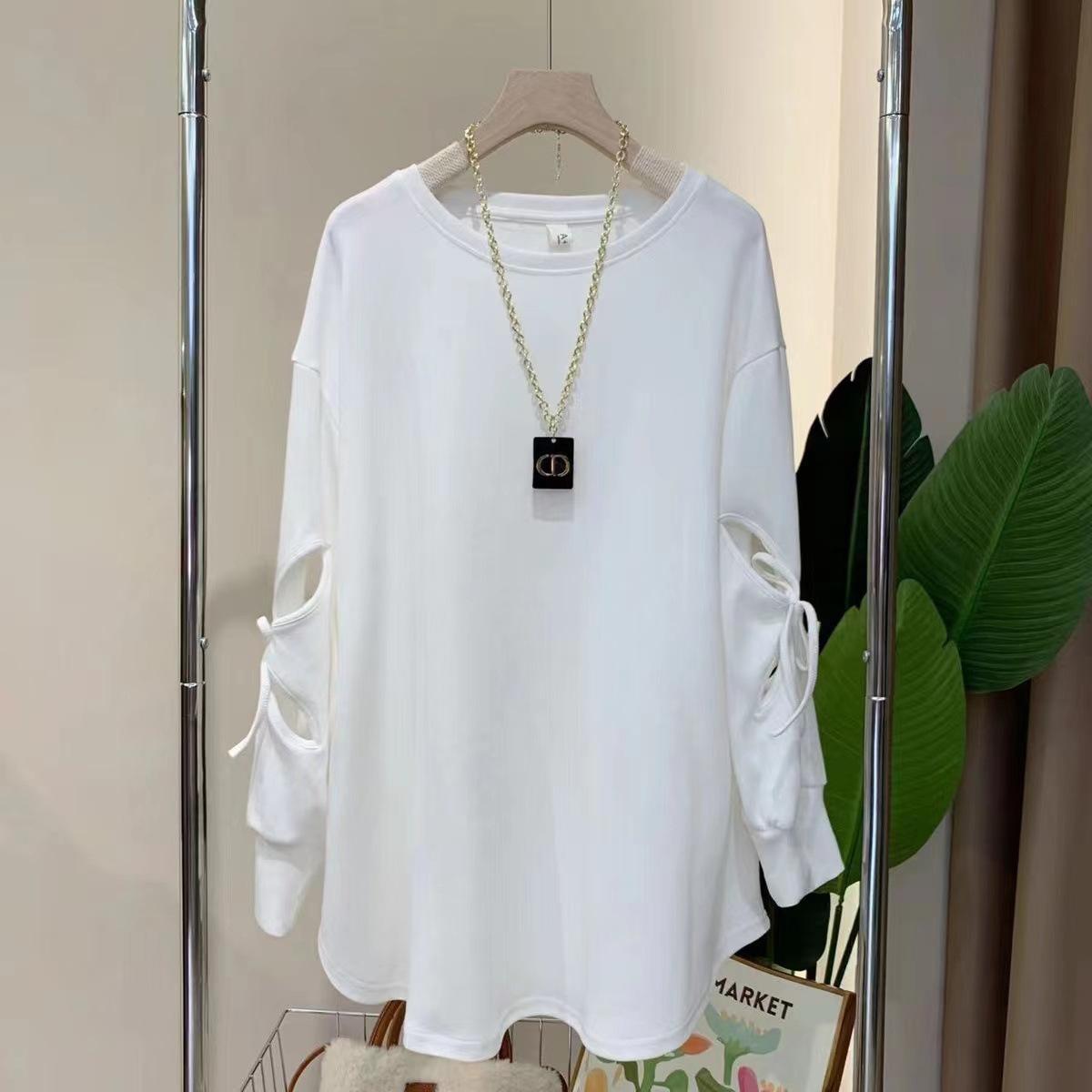 Spring and Autumn Thin Top Casual Trend Bow Strap Sleeve Women s Shirt Commuter Sweater Women M белый