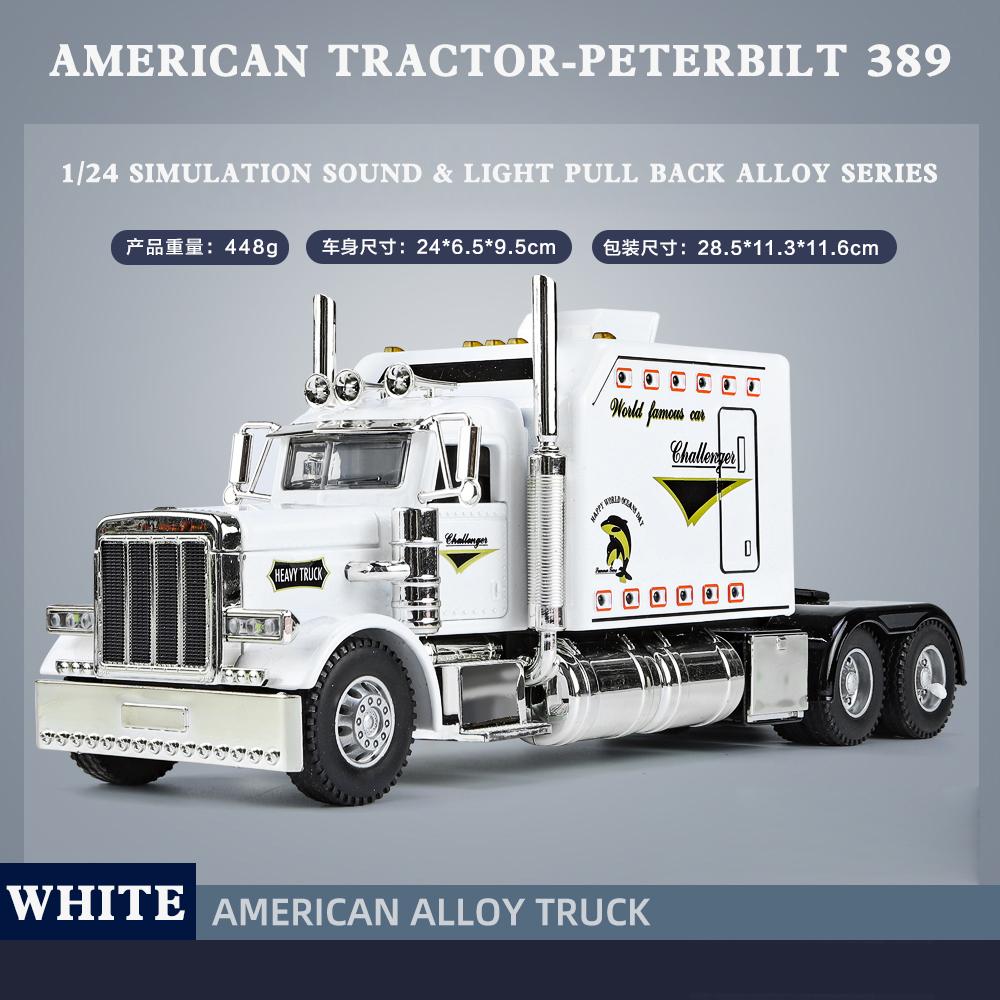 

1:24 American Trucks Tractor Peterbilt 389 Alloy Trucks Diecast Model Sound & Light Toy Home Interior Decoration Present for Boy белый