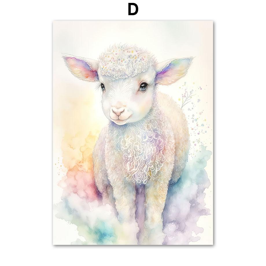 Watercolor Elephant Dolphin Owl Turtle Sheep Poster Nordic Wall Art Print Canvas Painting Cartoon Pictures Baby Kids Room Decor