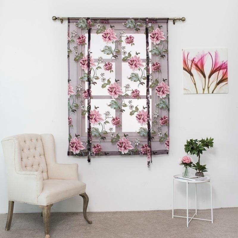 Blinds Floral Printed Sheer Panel Tulle Window Treatment Door Curtains Home Decor Short Sheer Curtains 60*120cm/80*120cm