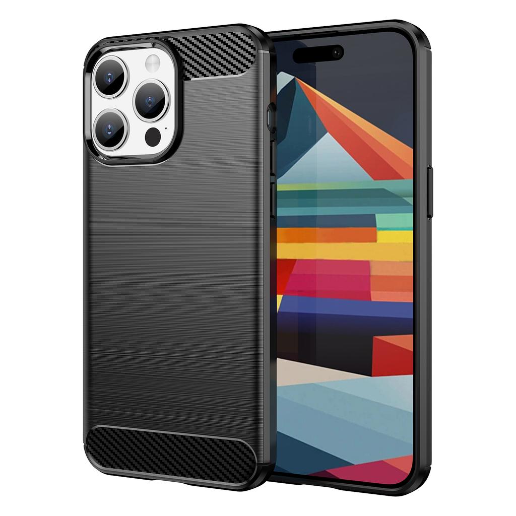 For iPhone 15 Pro Max Case with Screen Film WANLONFENG LS Series Big Lens Hole Brushed Texture TPU Phone Cover