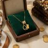 18K Gold Titanium Steel Clavicle Chain Necklace with Non-Fading Square Gold Coin and Diamond Inlay