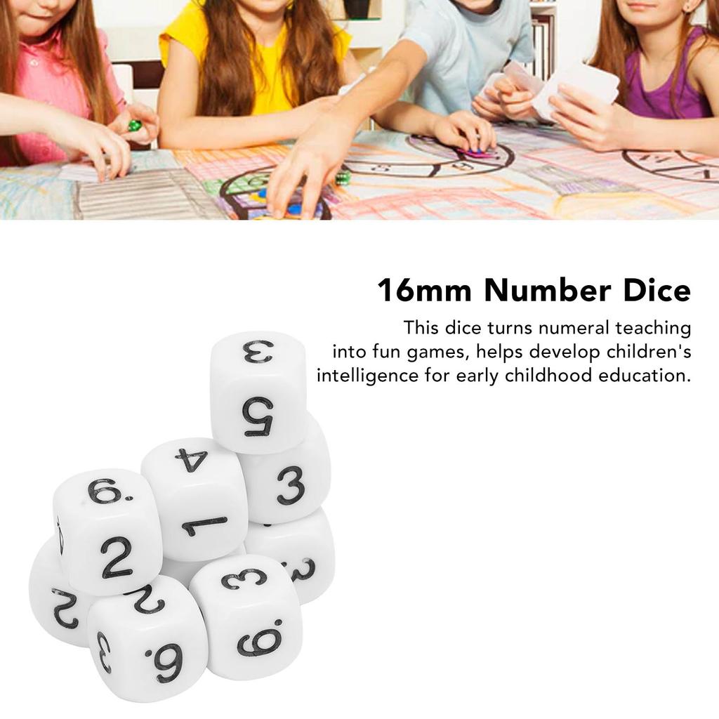 20PCS 6 Sided Number Dice Plastic 16mm Round Corner Polyhedral Dice Set for Numeral Teaching Board Games White