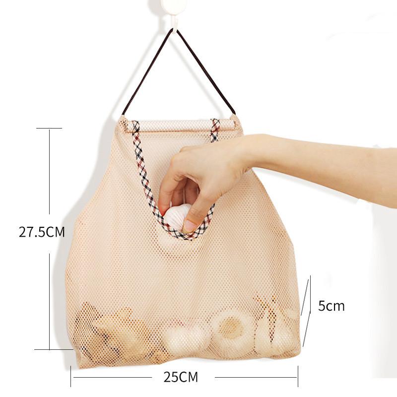 Reusable Kitchen Hanging Mesh Bag Breathable Wall-mounted Garlic Onion Hollow Mesh Bag Home Storage Artifact Kitchen Accessories