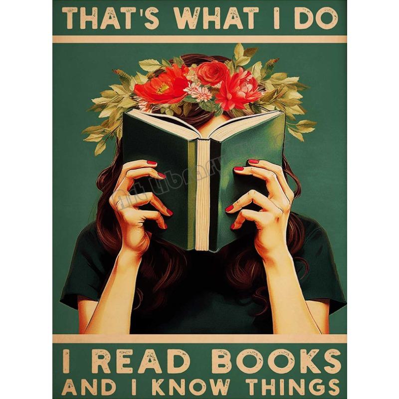 Vintage Elegant Lady Reading Stack of Books Motivational Quotes Poster Canvas Painting Wall Art Picture Room Home Decor