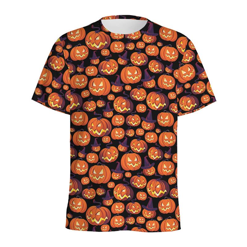 Halloween Pumpkin Pattern T Shirt For Men Tops Round Neck Tee Shirts Street 3D Printing Party T-Shirt Women Kids Short Sleeves