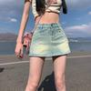 Women's High Waist Retro Denim Skort: A-Line, Anti-Exposure, Small Size