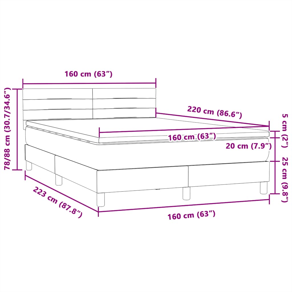 Box Spring Bed with Mattress Dark Green 160x220 cm Velvet