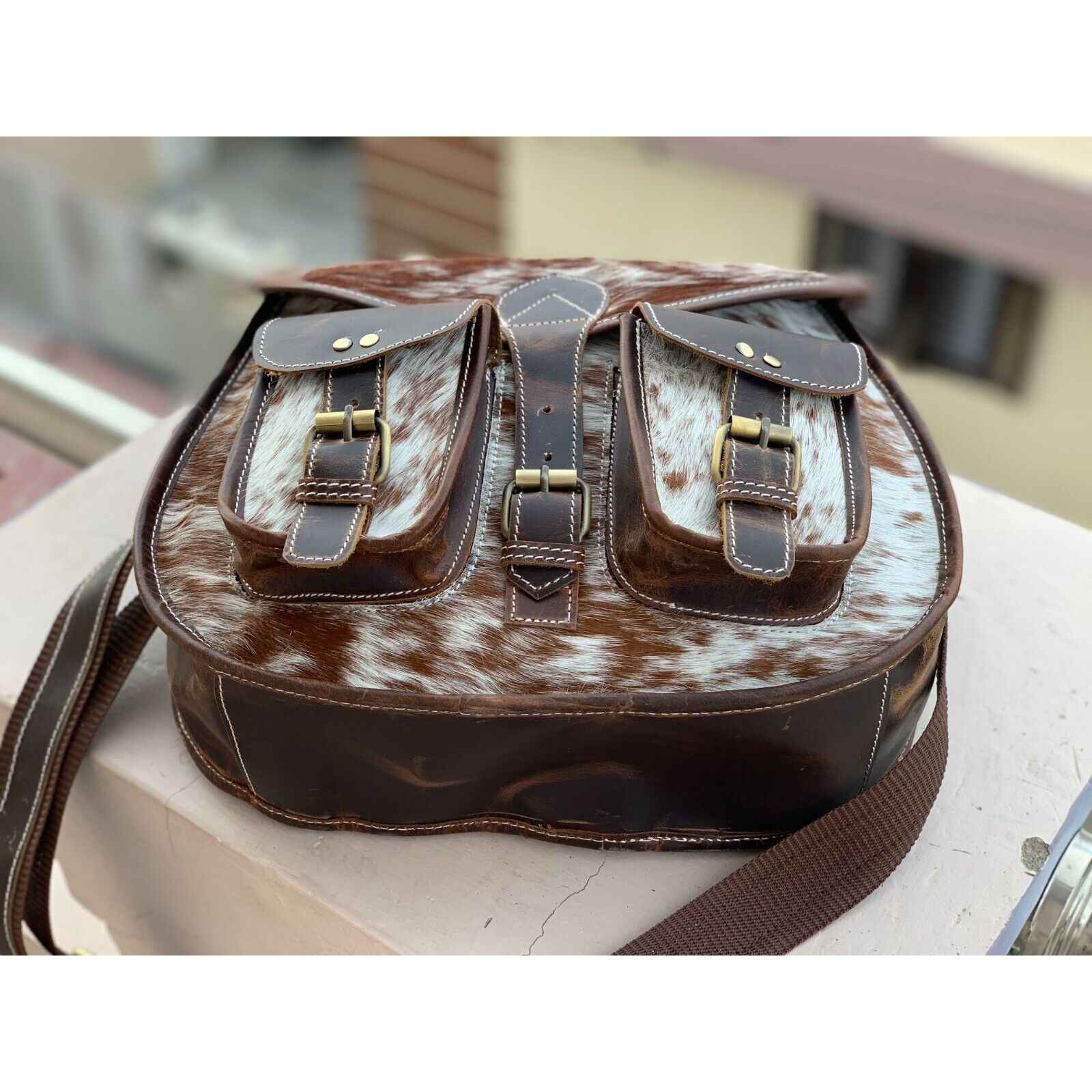 Сумка-слинг из кожи с прической для женщин Сумка через плечо из коровьей кожи Женские — фото 4