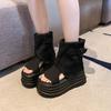 Fashion Summer Gladiator High Top Sandals 8 Cm Wedge Heel New 2025 Designers Women Denim Canvas Flip Flop High Platform Casual Sandals