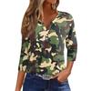 Mujer Camiseta Camiseta Estampado Botón Manga 3/4 Diario Fin de semana Moda Básico Escote en V Regular Top