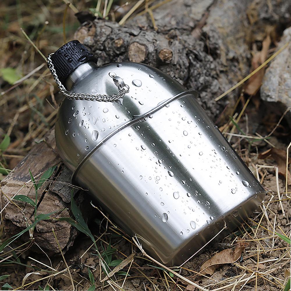 Zestaw 2 kubków-menażek wojskowych ze stali nierdzewnej 1000ml 600ml z pokrowcem na plecak na kemping, piesze wędrówki, backpacking