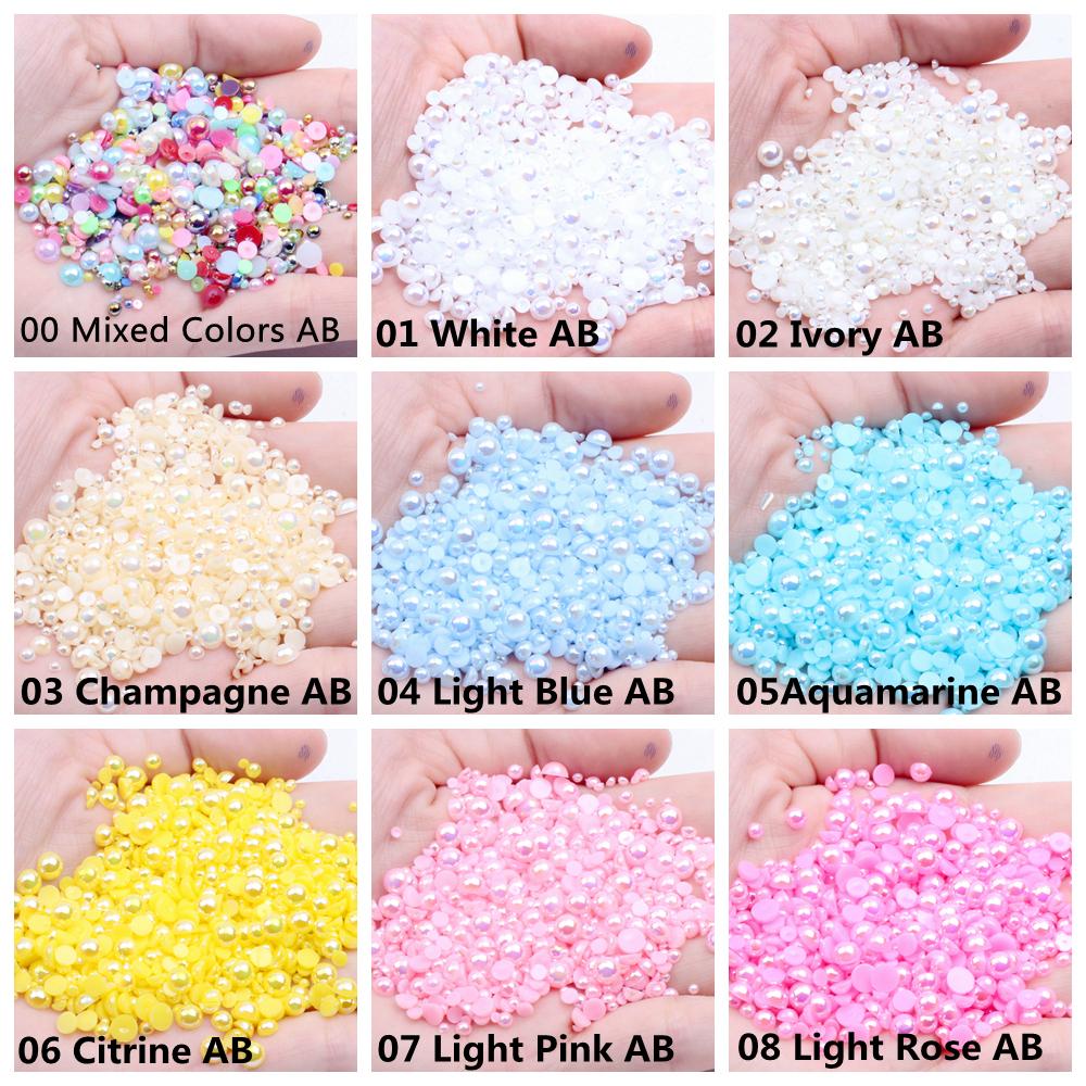 2000pcs 8mm AB Color Resin Half Round Flatback Beads for DIY Jewelry and Garment Decorations