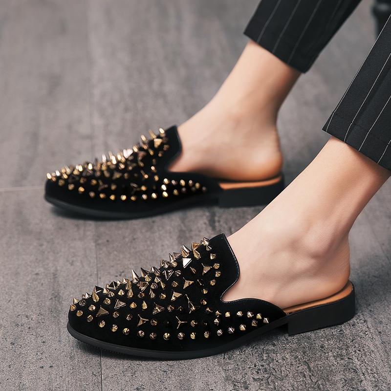 Fashion Slip On Men Spike Shoes Black Masculino Chaussures Homme Luxe Comfortable Shoes Loafers 7#23/10D50 Paty Flats Zapatos Hombre