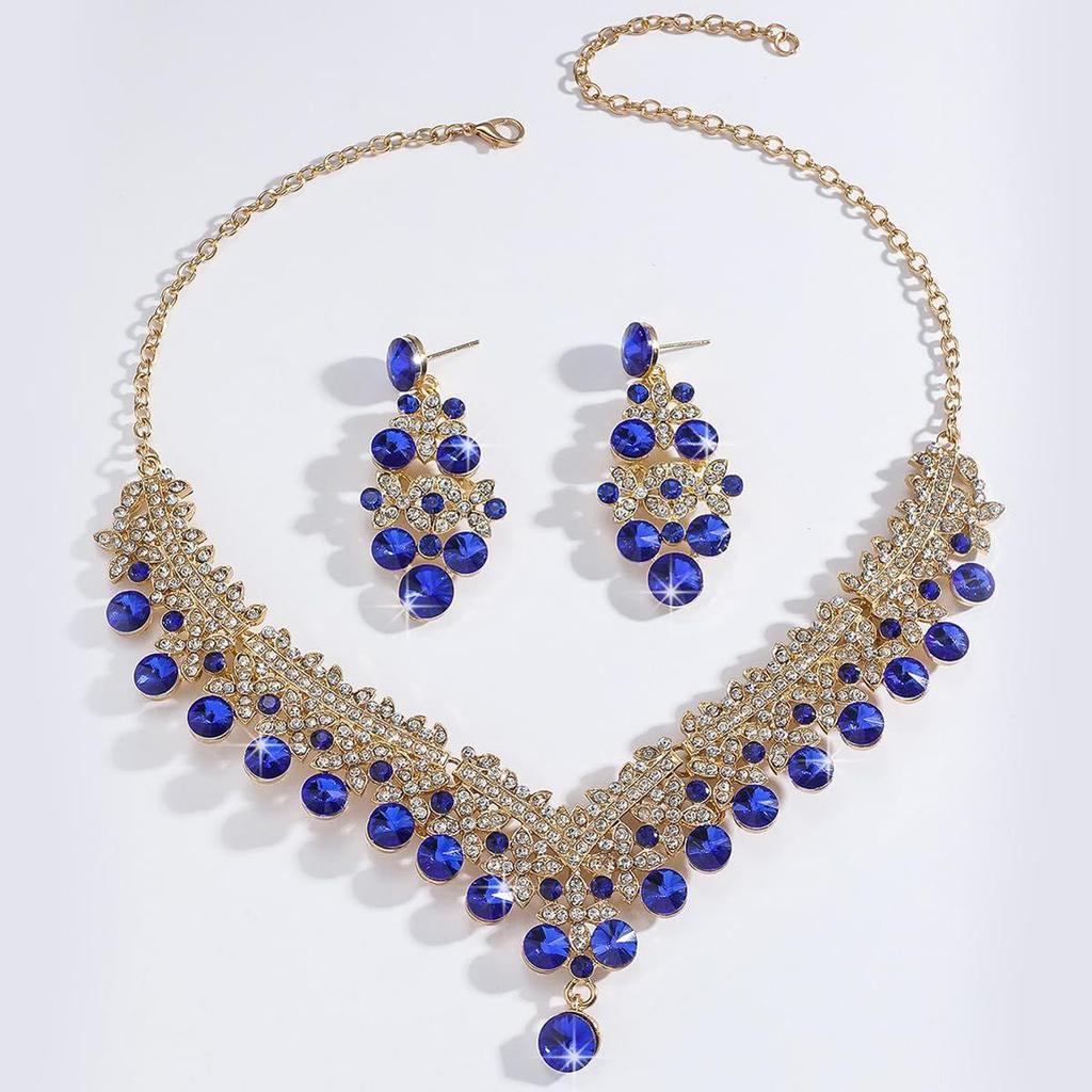 Neuestes Stilvolles Design Ausgefallenes Hochzeitsparty Kristall Diamanten Halskette Schmuckset für Frauen