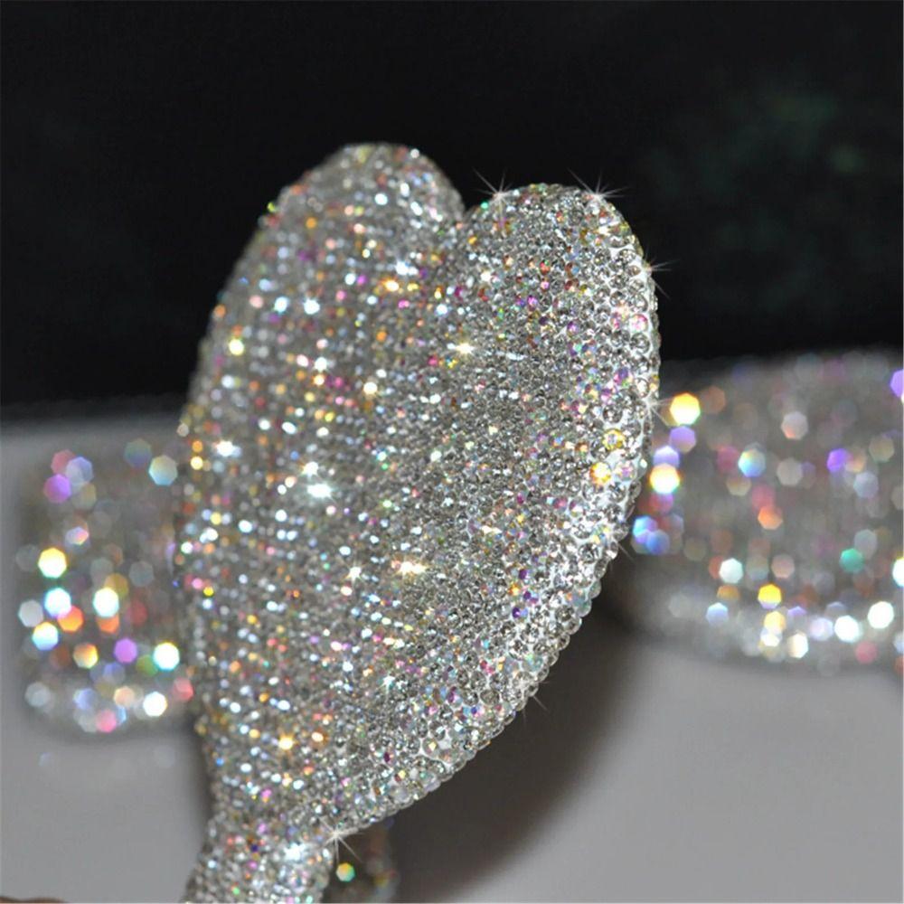 Shiny Love Heart Mirror Rhinestone Hand Cosmetic Mirror Sweet Handheld Makeup Mirror Girl