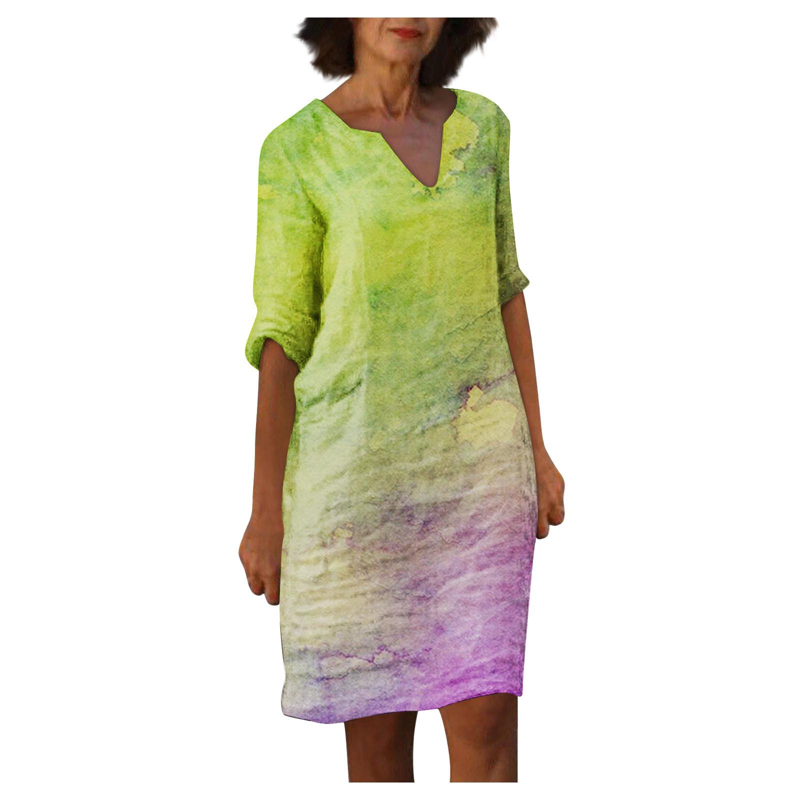 Летнее женское повседневное платье с v-образным вырезом и принтом до половины рукава — фото 3