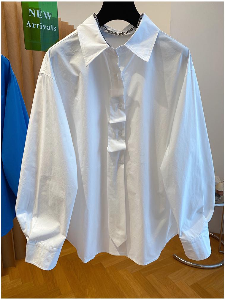 2025 Spring Women's Versatile Loose-Fit Cotton Polo Shirt - Solid Color, Long Sleeve, Commuting Style