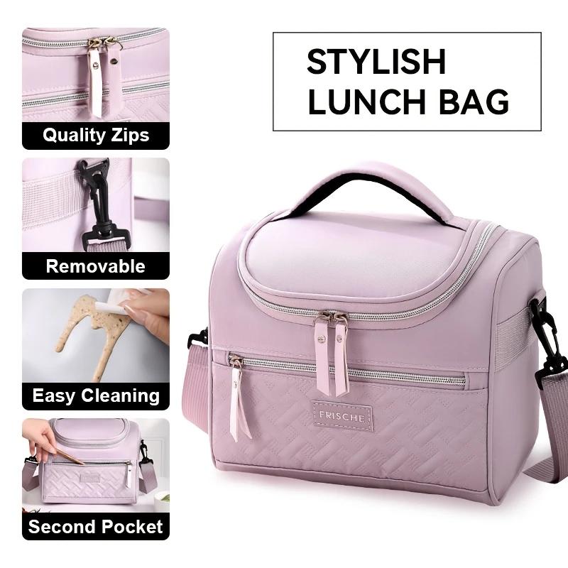 1Pc Large Insulated Lunch Bag Cooler Hand Washable Durable Polyester Lunch Box with Padded Shoulder Strap for Work School Picnic