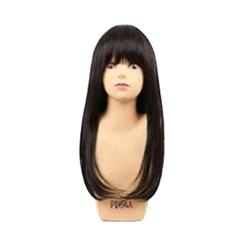 All-wig Girlish Straight Midi Heat-resistant Chocolate Black
