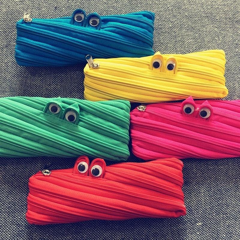 Creative Stationery Large Capacity Canvas Monster Zipper Pencil Case Women Makeup Bag Wallet