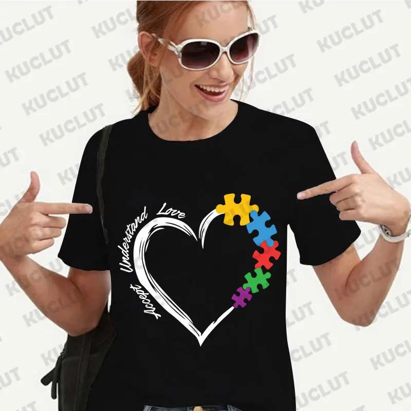 New Tshirts for Women Fashion Autism Print Unisex T Shirt Y2K Streetwear Clothes Autism Awareness T Shirt Autism Female Tee Top