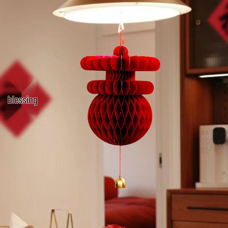 2025 Year of the Snake Spring Festival Lantern Pendant with Honeycomb Ball Decorations for New Year Wall or Door Hanging
